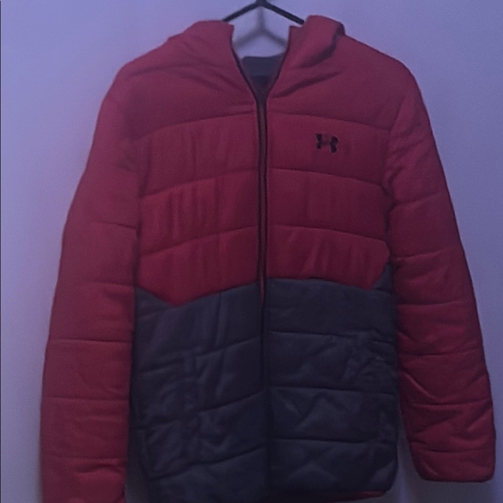 Under Armour Red and Gray Puffer Jacket with Hood